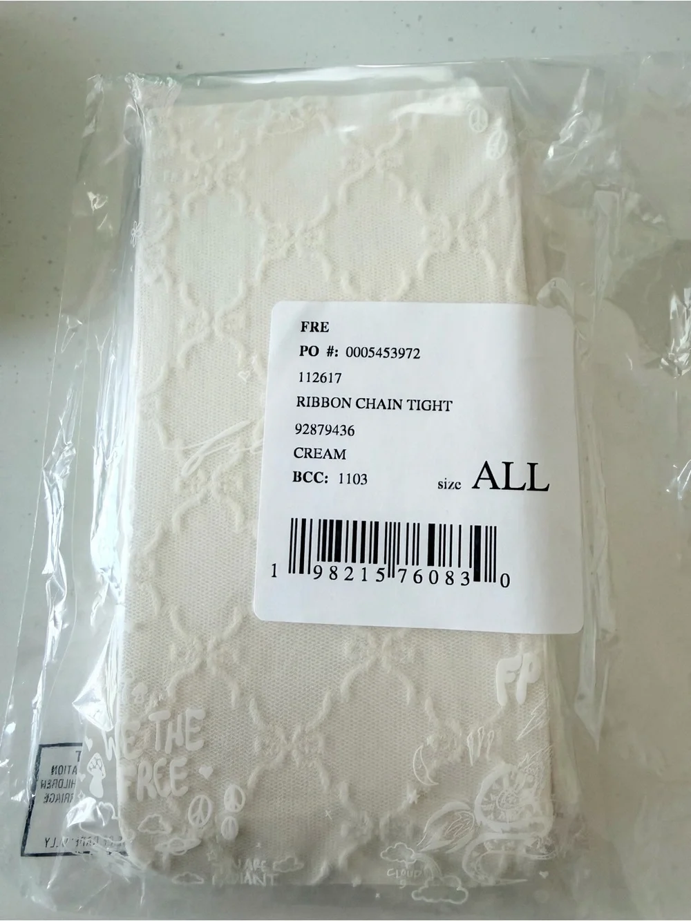 Free People Ribbon Chain Tights (Cream) OS NWT